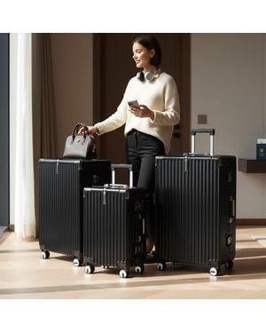 Infinity Leather Hardshell Suitcase Dual 4 Wheel Abs Luggage Cabin Suitcases - Black