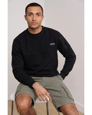 Firetrap Regular Fit Cotton Rich Crew Neck Sweatshirt With Sleeve Pocket - Black