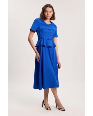 Karen Millen Structured Tailored Belted Midi Dress - Blue