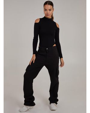 Pink Vanilla Cold Shoulder Ribbed Body - Black