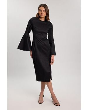 Karen Millen Tailored Lace Up Back Detail Midi Dress - Black