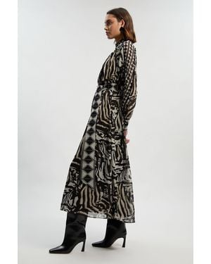 Karen Millen Print Viscose Georgette Woven Belted Maxi Dress - Multicolour