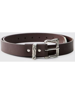 BoohooMAN Pu Western Buckle Belt - Brown