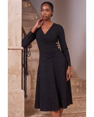 Roman Petite Shimmer Buttoned Stretch Dress - Black