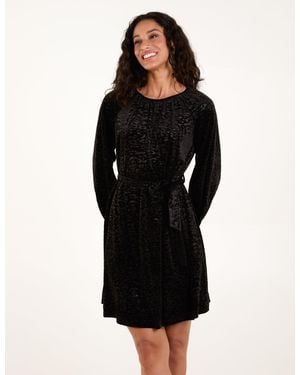 Blue Vanilla Velvet Belted Swing Dress - Black