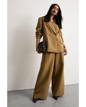 Warehouse The Premium Wide Leg Tailored Trousers - Natural