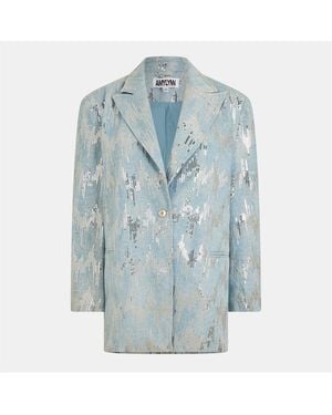 Amy Lynn Amylynn Metallic Patterned Denim Blazer - Blue