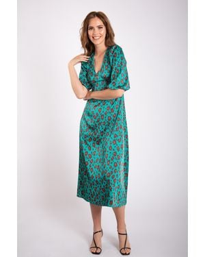 Gini London Animal Print V Neck Shift Midi Dress - Green