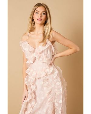 Oasis Ruffle Front V Neck Strappy Midi Dress - Natural