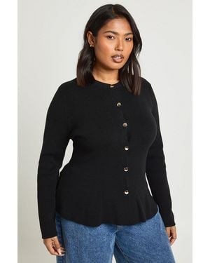 Boohoo Plus Button Peplum Compact Knit Cardigan - Black