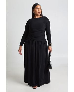 Boohoo Plus Soft Ruched Long Sleeve Maxi Dress - Black