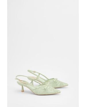 Oasis Kitty Lace Slingback Bow Detail Kitten Heel Court Shoes - Green