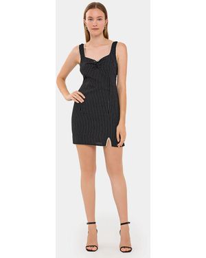 Hiccup Sleeveless Striped Mini Dress With Bow Detail And Slit - Black