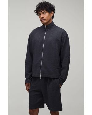 BoohooMAN Oversized Boxy Rib Dual Ended Zip Through Funnel Neck Short Tracksuit - Blue