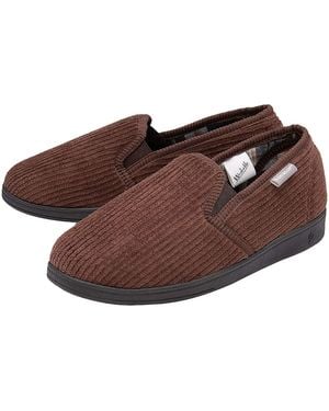 Dunlop Tartan Lined Slippers With Memory Foam - Brown