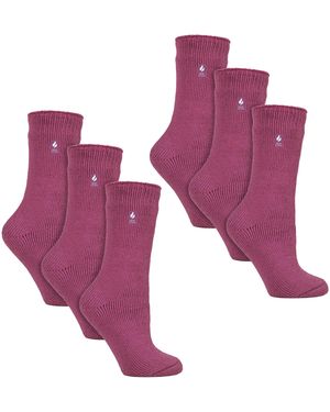 Heat Holders 6 Pairs Ladies Original Thick Winter Thermal Socks - Purple
