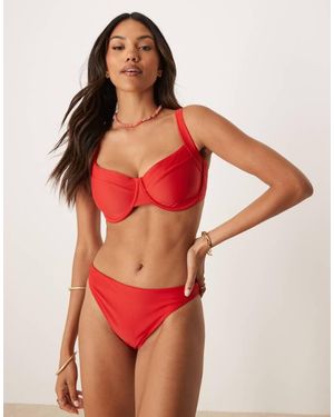 Abercrombie & Fitch Curve Wide Strap Bikini Top Co-Ord - Red