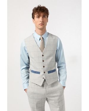 Antique Rogue Single Breasted Five Button V-Neck Slim Fit Suit Waistcoat - Grey