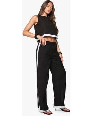 Boohoo Contrast Stripe Linen Trousers - Black