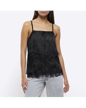 River Island Cami Top Lace Detail - Black