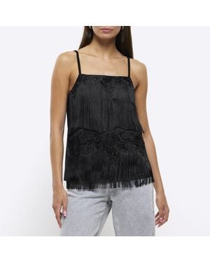 River Island Cami Top Lace Detail - Black