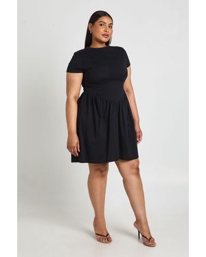 Boohoo Plus Cotton Cinched Waist Cap Sleeve Skater Dress - Black