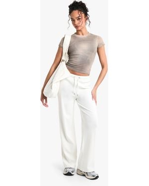 Boohoo Ribbed Wide Leg Trouser - White