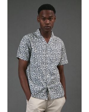 MAINE Floral Print Revere Short Sleeve Shirt Cotton - Grey