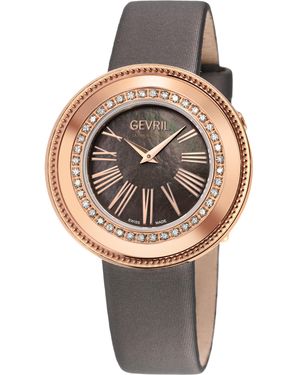 Gevril Gandria Swiss Diamond Bronze Mop Dial, Genuine Italian Made Leather Watch - Grey