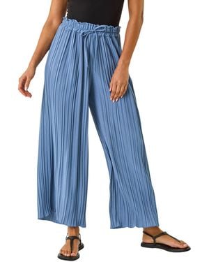 Roman Pleated Wide Leg Culottes - Blue