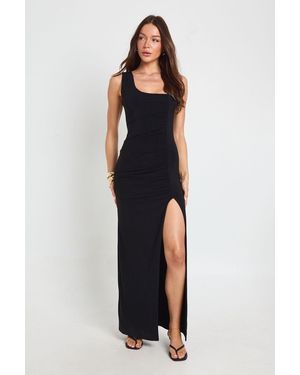 Boohoo Slinky Trim Strap Detail Ruched Maxi Dress - Blue