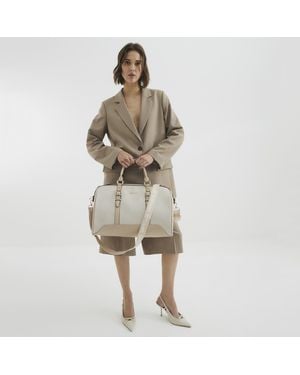 River Island Monogram Barrel Holdall Weekend Bag Pu - Natural