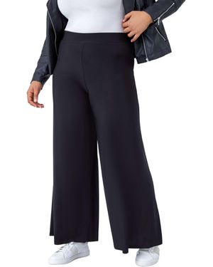Roman Curve Elastic Waist Wide Leg Trousers - Blue