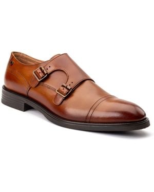 Base London Taper Leather Double Monk Shoes - Brown