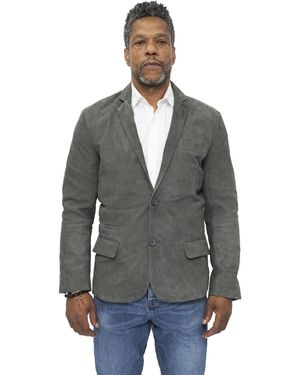 Infinity Leather Slim Goat Suede Italian Blazer Jacket-Alexandria - Grey