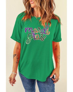 Azura Exchange Bright Sequin Mardi Gras Graphic T Shirt - Green