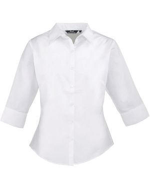 PREMIER Ladies Poplin 3/4 Sleeve Shirt - White