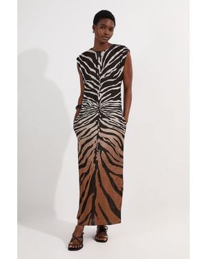 Karen Millen Petite Jacquard Zebra Print Slinky Maxi Dress - Brown