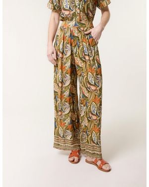 Blue Vanilla Border Print Straight Leg Trousers - Metallic