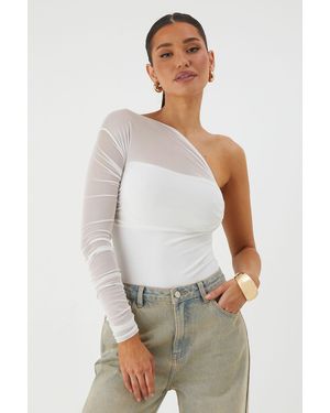 MissPap Mesh One Shoulder Bodysuit - White