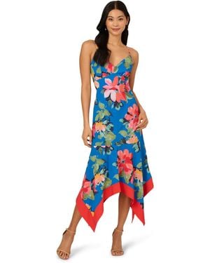Adrianna Papell Handkerchief Floral Midi Dress - Blue