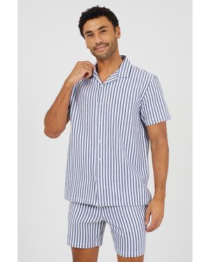 Brave Soul Cotton Revere Collar Short Sleeve Shirt - Blue