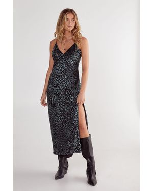 Nasty Gal Animal Devore Tie Back Split Leg Maxi Slip Dress - Blue
