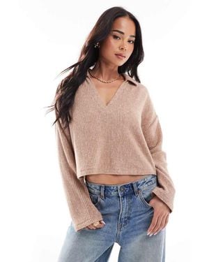 Miss Selfridge Soft Touch Plisse Collared Long Sleeve Top - Blue