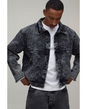 BoohooMAN Oversized Acid Wash Pearl Embellished Denim Jacket - Black