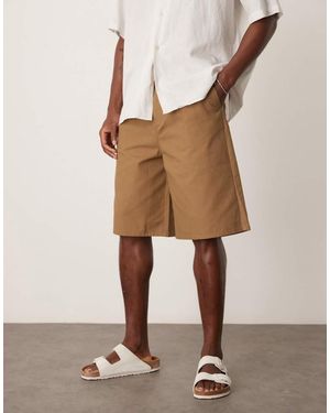ASOS Long Length Pleated Shorts - Natural