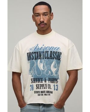 BoohooMAN Oversized Boxy Arizona Print Raw Hem T-Shirt Cotton - Grey