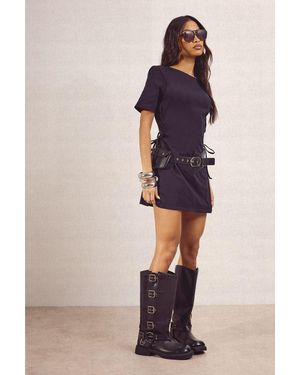 Boohoo Cotton Tie Up Side Detail Tshirt Dress - Black