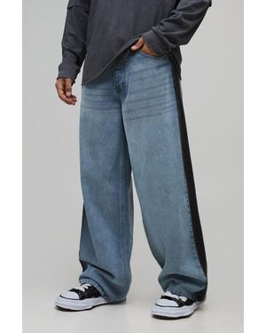 BoohooMAN Baggy Fit Washed Side Panel Jeans - Blue