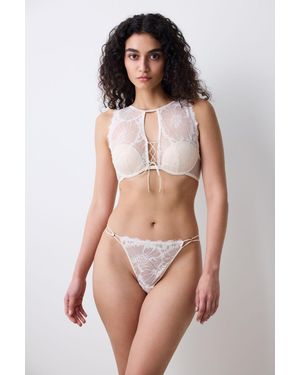 Penti Floral Lace Bra With Tie Closure - Natural